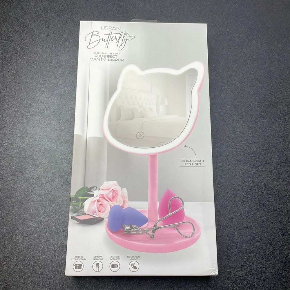 URBAN BUTTERFLY VANITY MIRROR KITTY SHAPED PINK